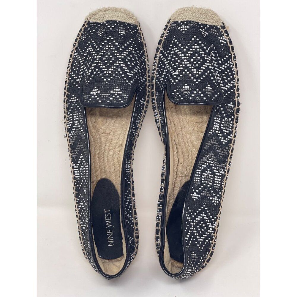 Nine West NWBeachinit Espadrille Flats 11M Black & White Pattern Textile Upper